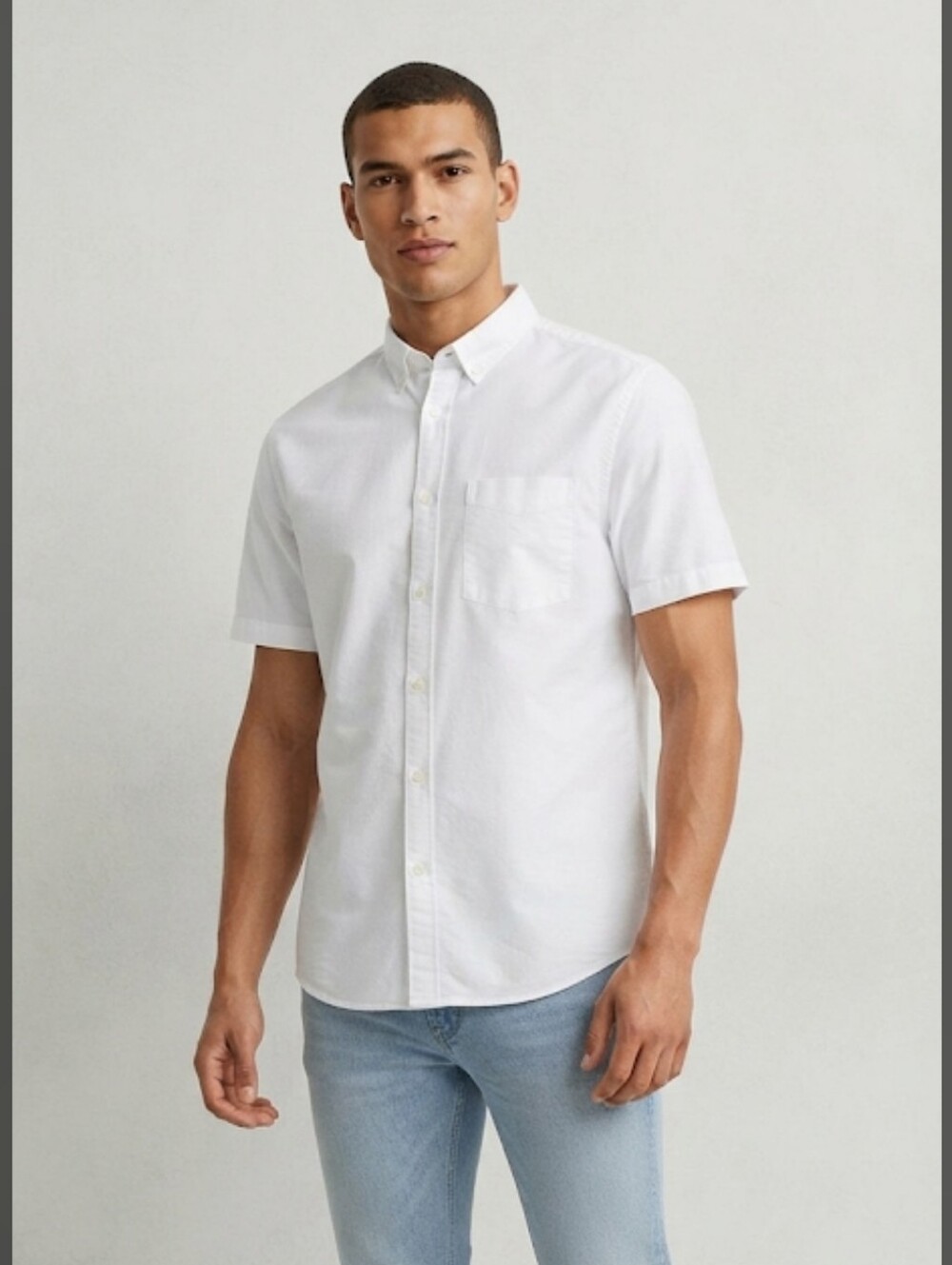 H&M Regular Fit Short Sleeve White Button Down Cotton Oxford Dress Shirt Size L